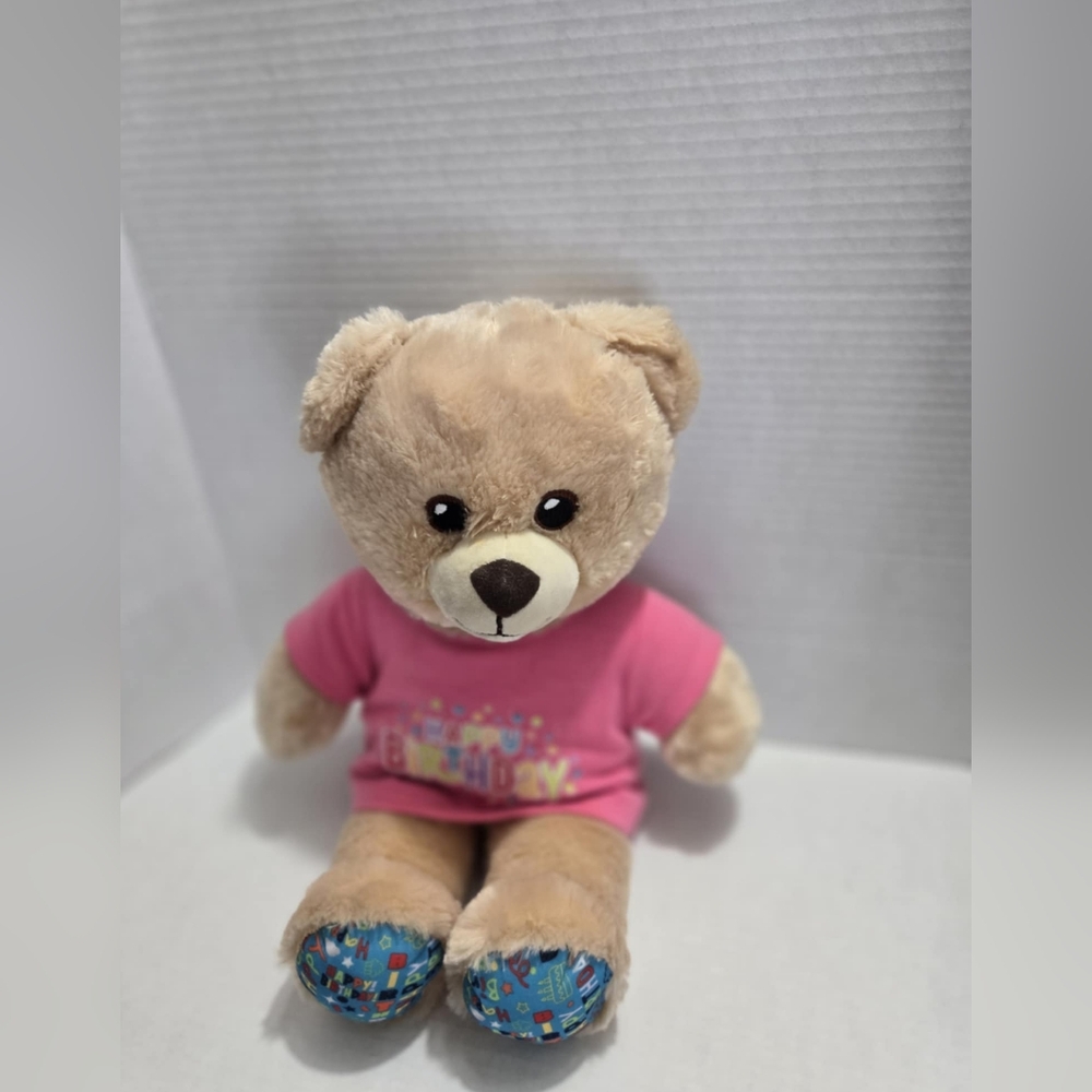 Build-A-Bear Tan and Pink Plush Teddy Bear 15" Happy Birthday